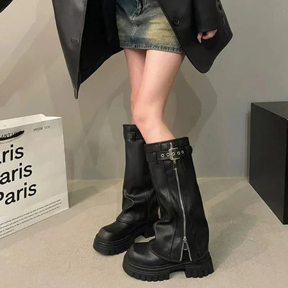 Lune Knee-High Platform Boots - Stylish - Chunky Heel