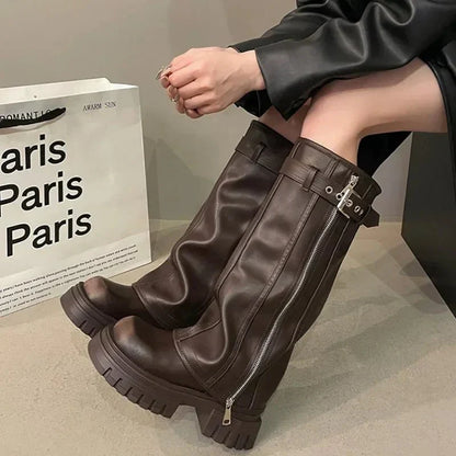 Lune Knee-High Platform Boots - Stylish - Chunky Heel