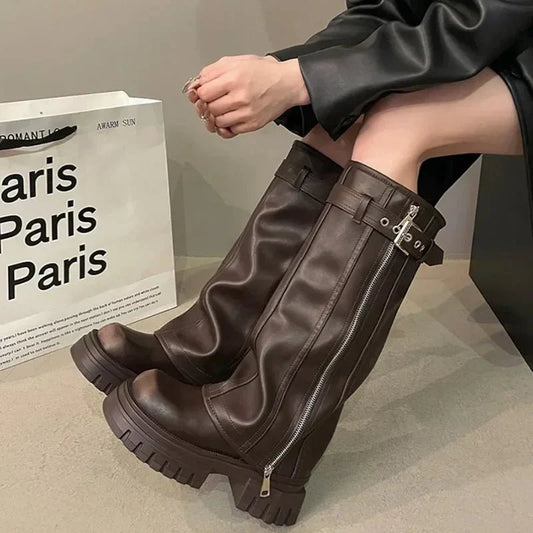 Lune Knee-High Platform Boots - Stylish - Chunky Heel