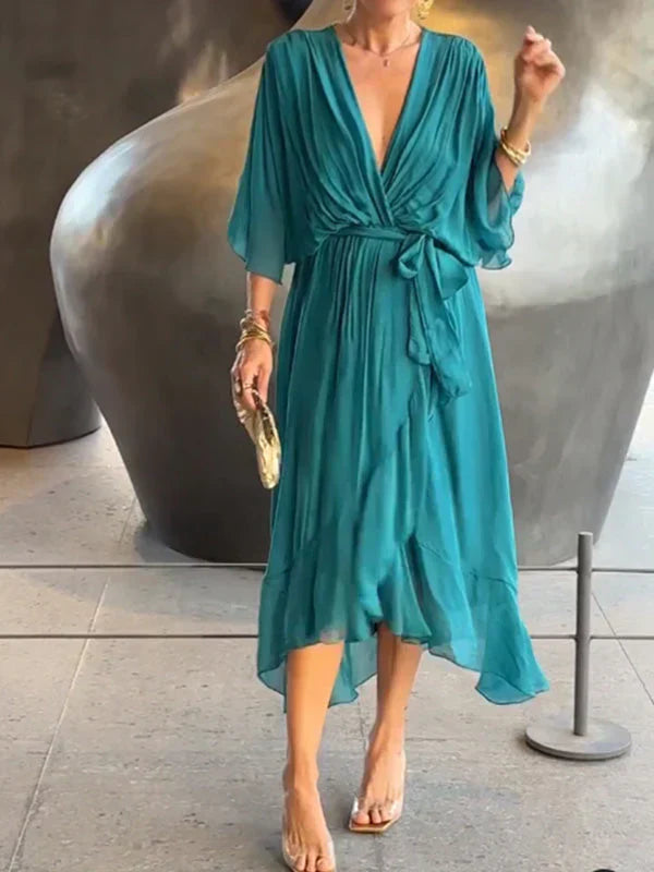 Whitney | Elegant Soft V-Neck Silk Dress for Women
